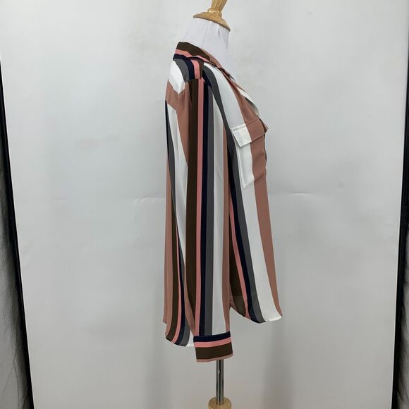 Ann Taylor Stripe Blouse Womens S Small Multi 1/2 Button Flap Pockets Loose Fit - Picture 6 of 13